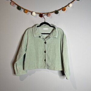 Bryn Walker sage green corduroy ribbed cropped jacket